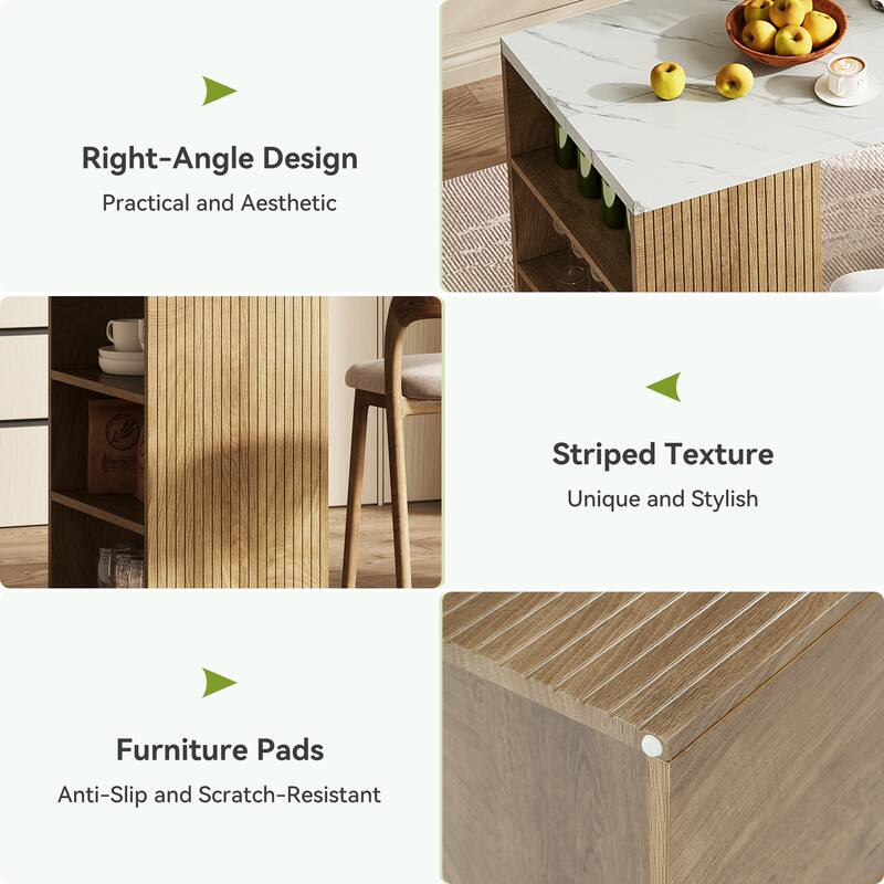 63-Inch Kitchen Island with Side Shelves, Modern Dining Table - 63'' W × 23.2'' D × 35.4'' H