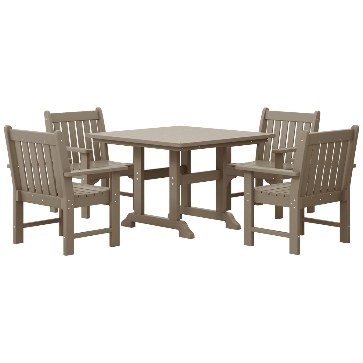 Laguna Poly 5-Piece Outdoor Patio Square Table Garden Arm Chairs Dining Set