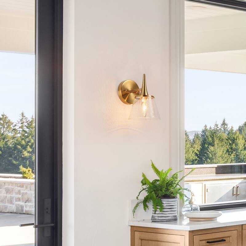 Mola Modern Gold 1-Light Bathroom Vanity Light Seeded Glass Wall Sconces - D 6" x H 9"