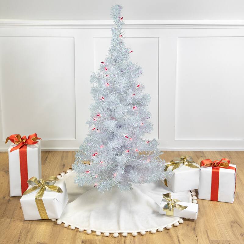 Pre-Lit Medium Rockport White Pine Artificial Christmas Tree - 3' - Pink Lights - 3 Foot