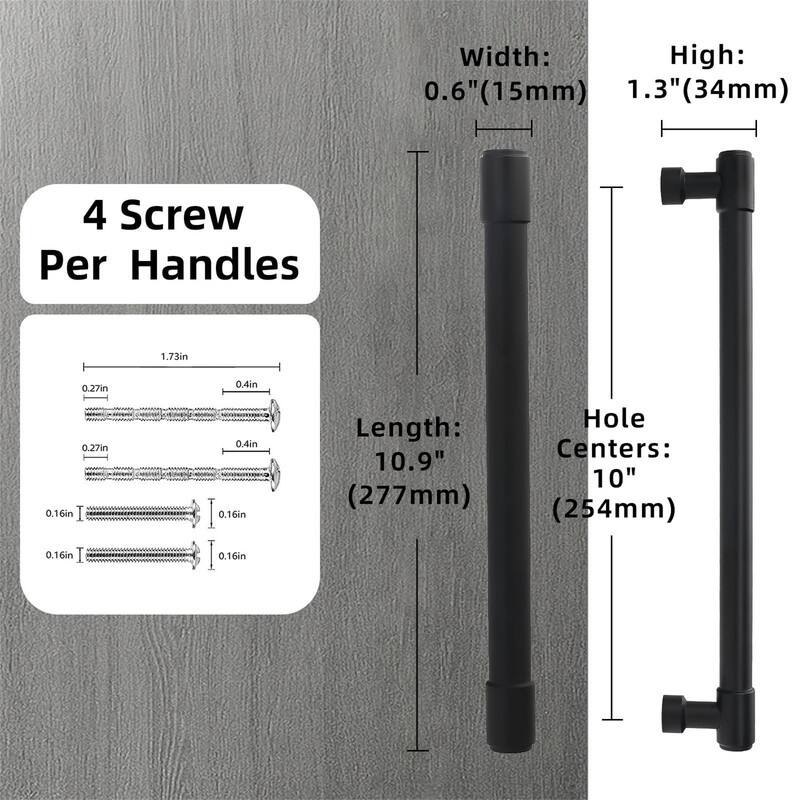6 Pack Matte Black Cabinet Pull - 12.64 x 4.37 x 2.36