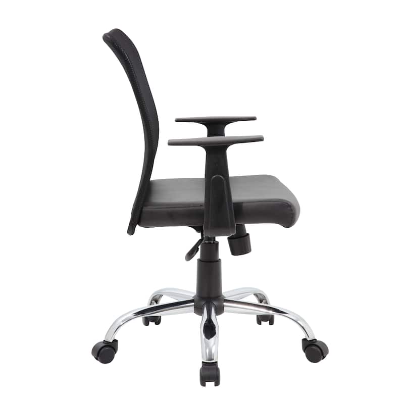 Lene Task Chair, T-Arms, Black Mesh and Caressoft Vinyl, Spring Tilt
