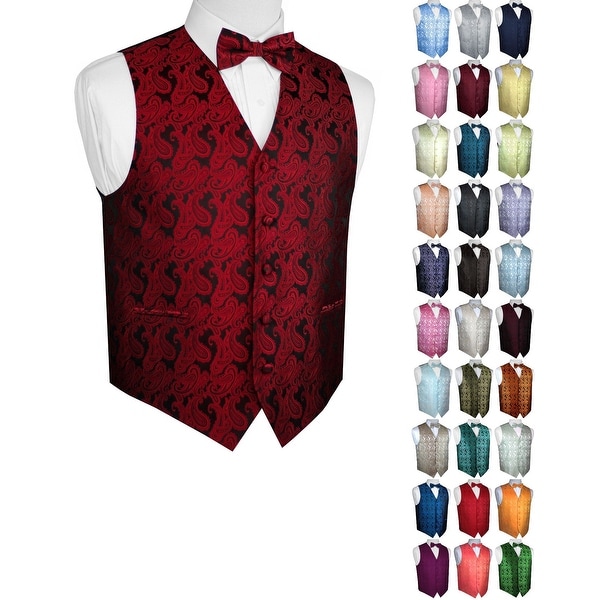 MEN/'S SILVER PAISLEY FORMAL DRESS TUXEDO VEST /& BOW-TIE SET WEDDING PROM
