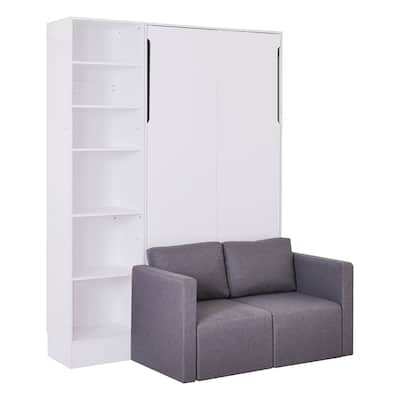 Twin/Full Size Murphy Bed with 6 Side Storage Shelves and Loveseat