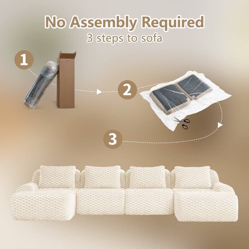 Oversized Modular Sectional Sofa with Movable Ottoman, 4 Seat Modern Flannelette Fabric Sofa Set Floor Armrests Sofa