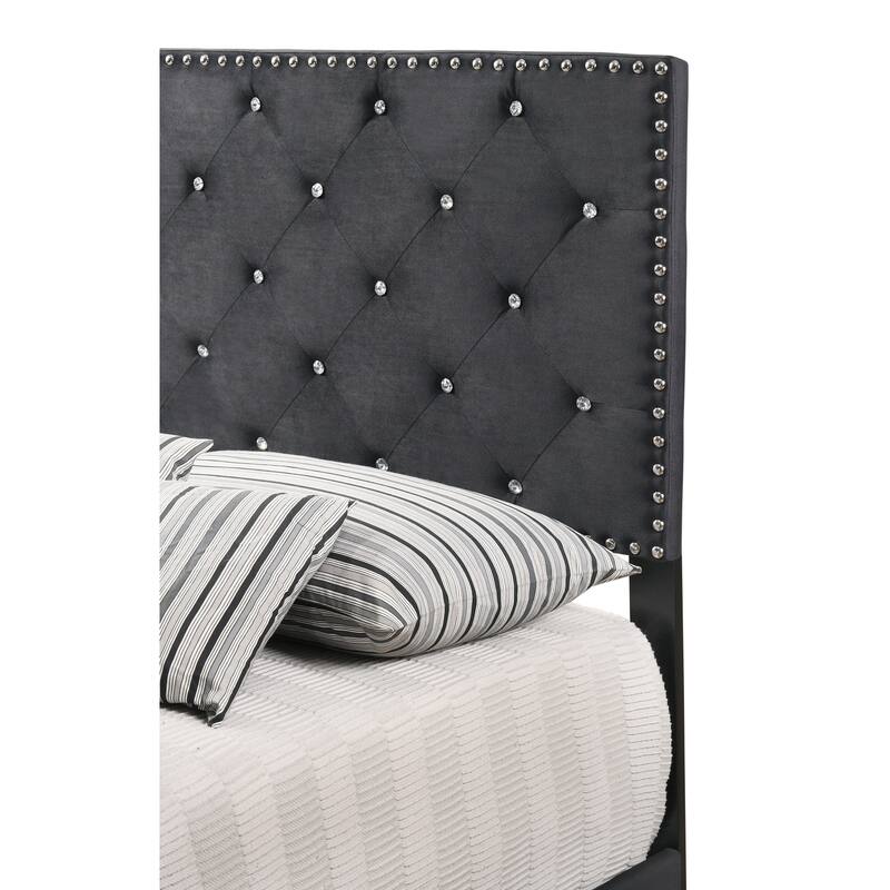 Medieval Twin Bed - Velvet Upholstered Bed Frame with Tufted Headboard & Footboard