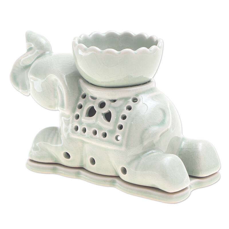 Novica Handmade Royal Elephant Celadon Ceramic Oil Warmer