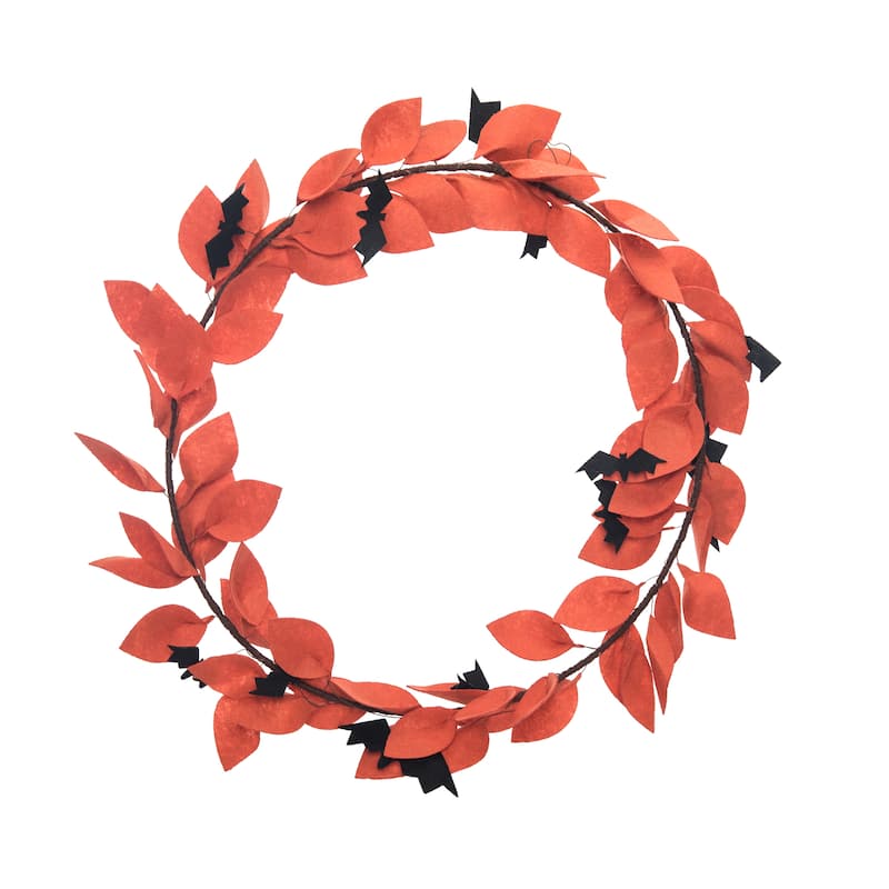 Transpac Fabric 11.81 in. Orange Harvest Bats Wreath