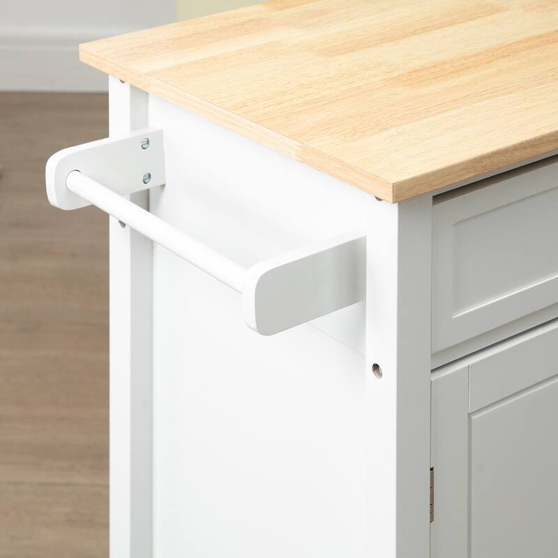 Kitchen Island cart, Rolling Kitchen Island with Storage, Solid Wood Top, Drawer, for Dining Room, White - White