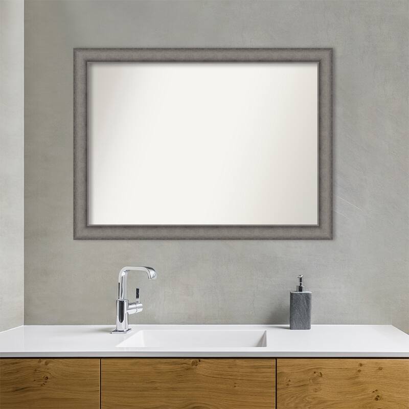 Burnished Concrete Non-Beveled Wood Framed Bathroom Vanity Wall Mirror - Burnished Concrete