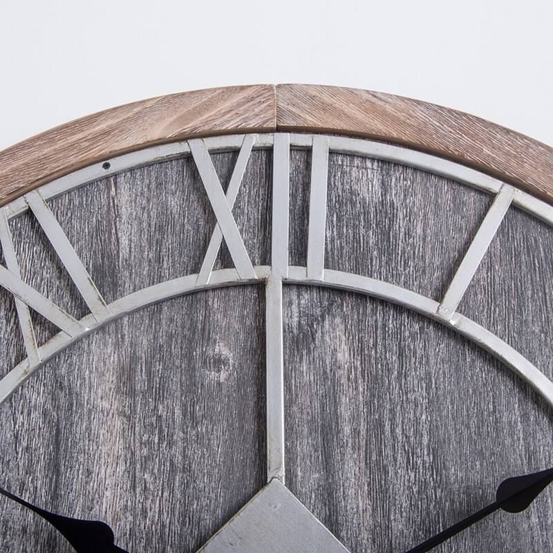 Utopia Alley Oversize Roman Round Wall Clock, Gray Wood Finish, 28" Diameter