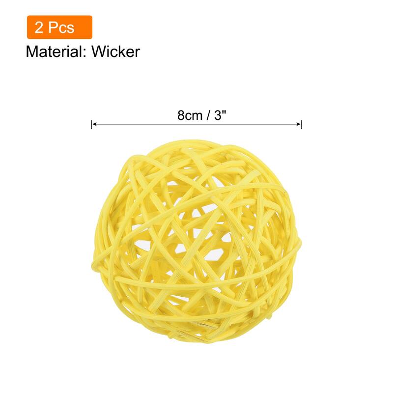 Wicker Rattan Balls 3 Inch Rattan Decorative Balls Vase Fillers - Yellow - 2 Pcs