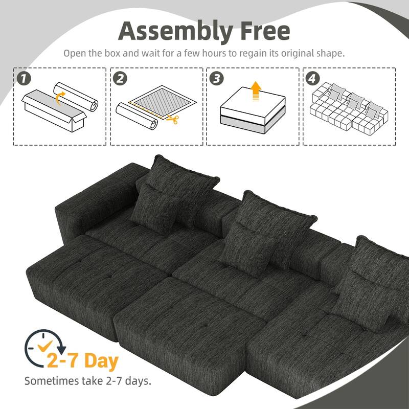 Modern Oversized Modular Sectional Sofa, Chenille Fabric Floor Couch with 6 Pillows, 5-Seater Upholstered Tufted Sofa