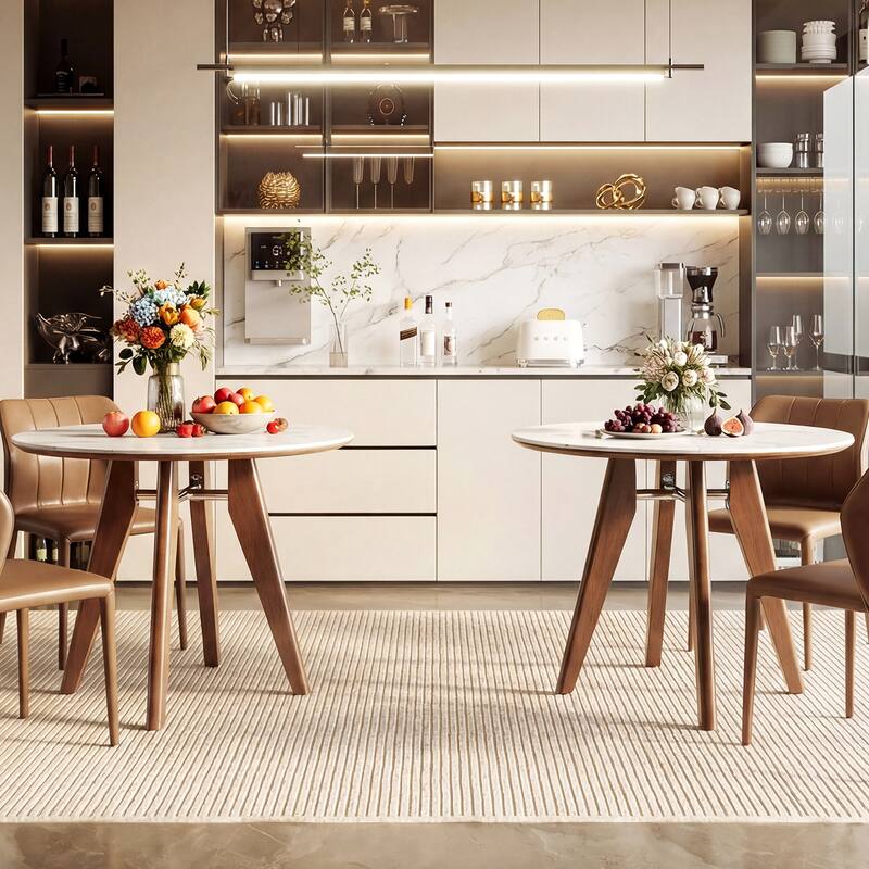 31.5" Round Dining Table, Modern Kitchen Table with Solid Wood Legs for Dining Room, Living Room