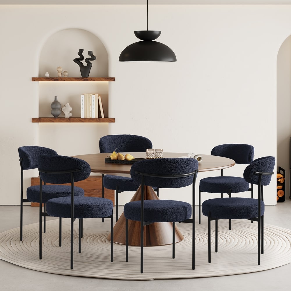 Bayville Mid-Century Curved Back Fabric Upholstered Metal Dining Chair (Set of 6)