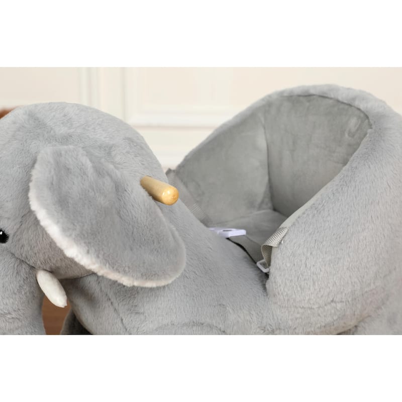 Kids Ride-On Rocking Horse Toy with Lullaby Song, Rocking Toy with Hand Puppets & Safety Belt