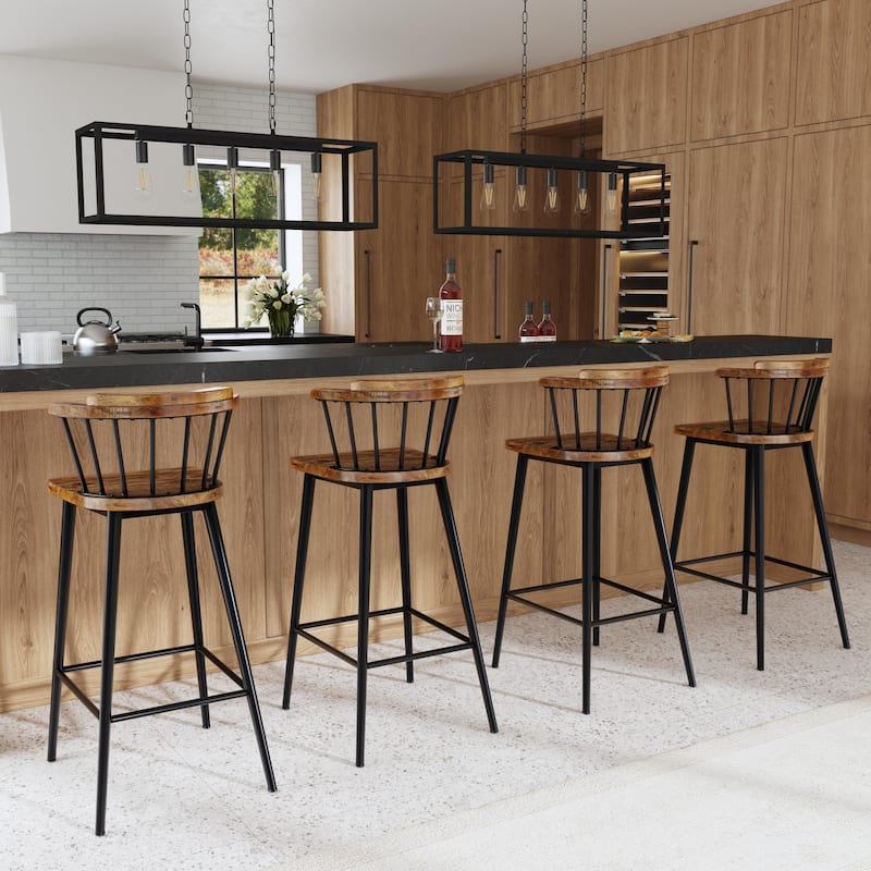 Merrick Wood and Iron Spindle Bar Stool - Single - Natural - Counter Height