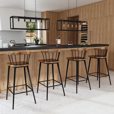 Merrick Wood and Iron Spindle Bar Stool