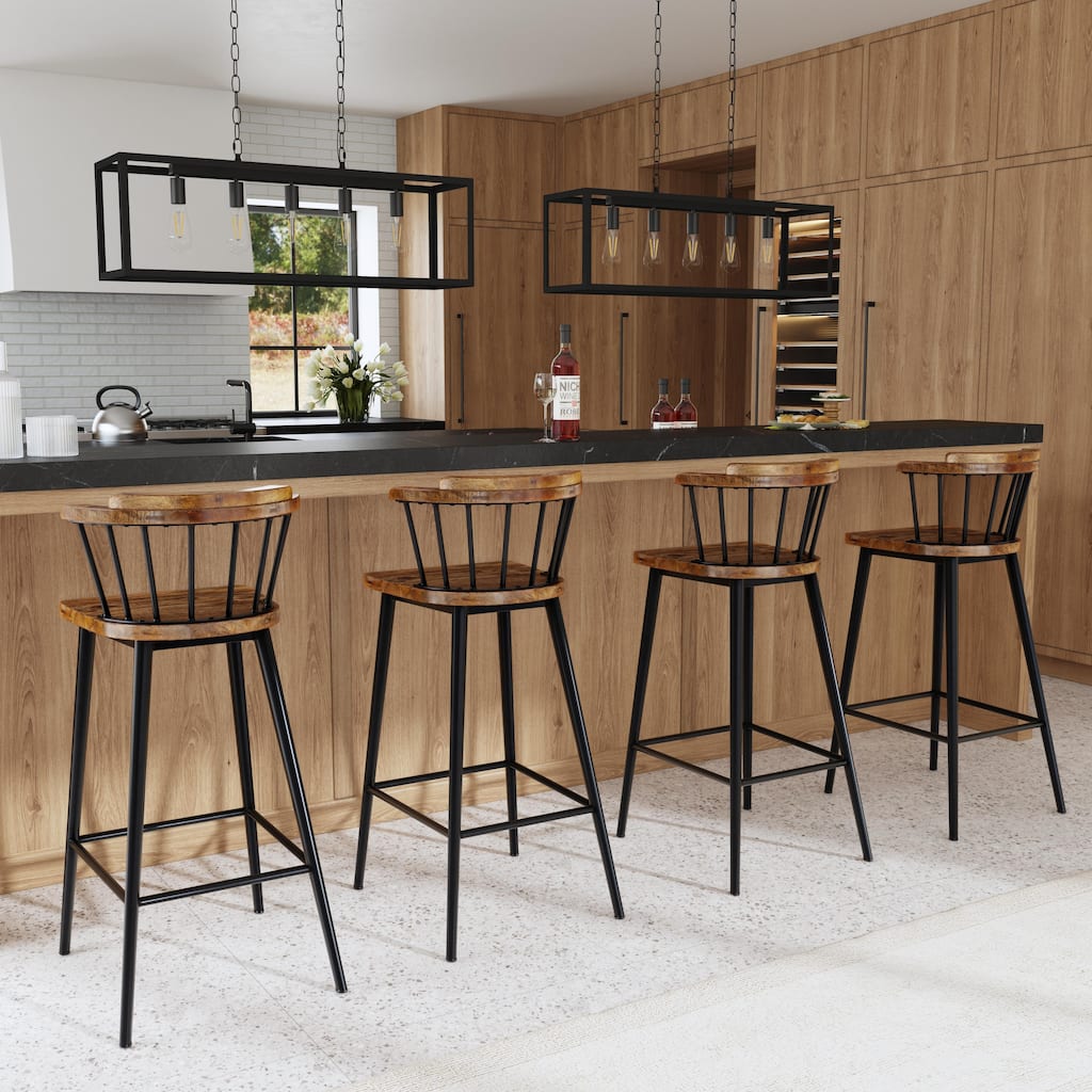 Merrick Wood and Iron Spindle Bar Stool