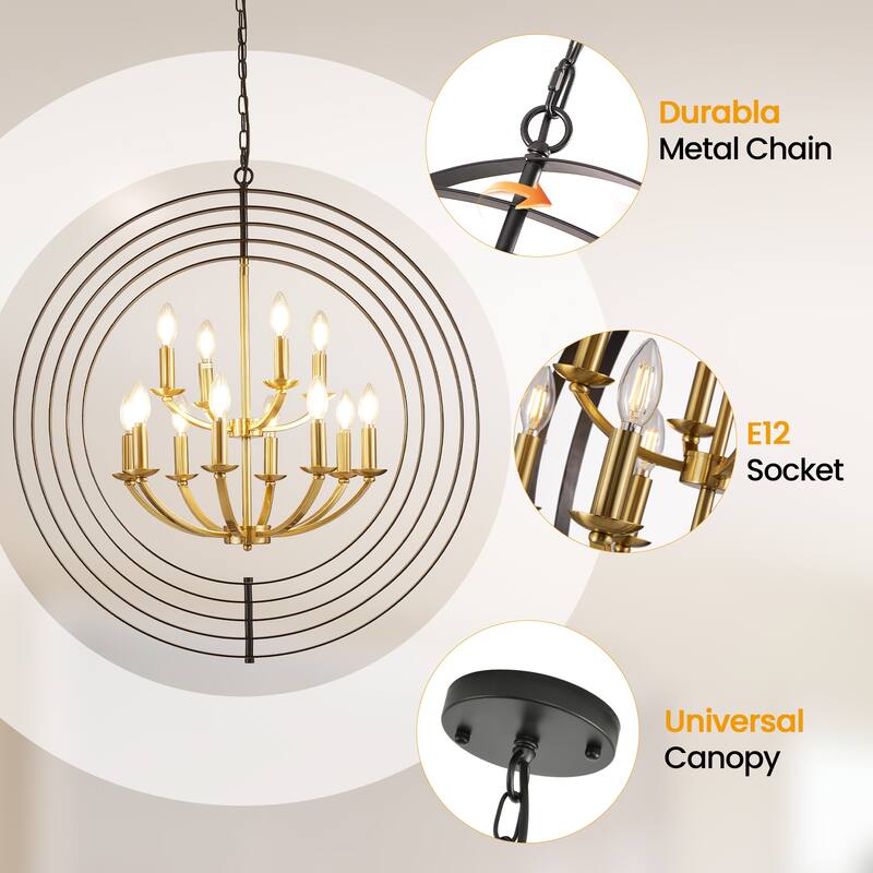 12 - Light Dimmable Candle Style Globe Tiered Chandelier
