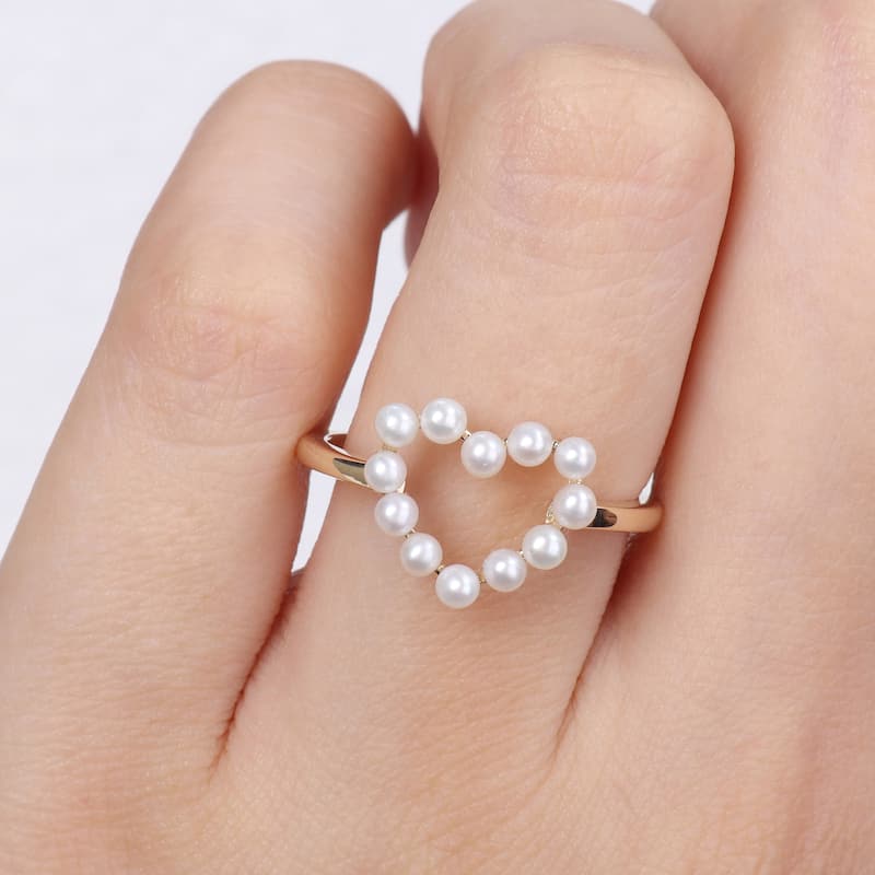 Miadora 2-2.5mm Cultured Freshwater Pearl Heart Ring in 14k Yellow Gold