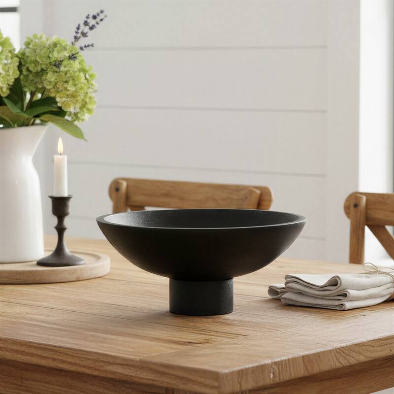 Mango wood footed bowl - Black - 1 Piece