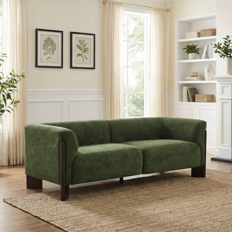 81" Modern Deep Seat Tuxedo Arms Sofa for Living Room - Green/ Chenille