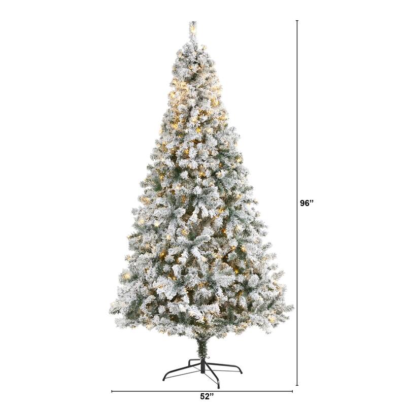 8ft. Flocked Spruce Artificial Christmas Tree with 500 Clear Lights & 1186 Branches - Majestic Winter Wonderland X-Mas Display