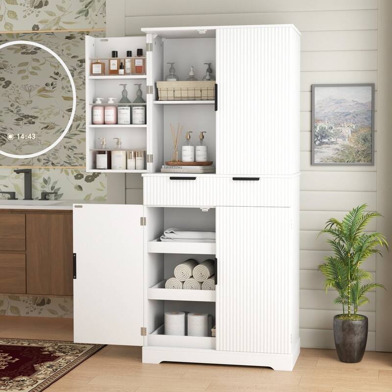 72" Kitchen Pantry Cabinet With Three Keyboard Drawers,Featuring Six Adjustable Door Shelves, Storage Cupboard
