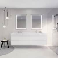 Stufurhome Valeria Walnut 59 inch Wall Mounted Double Sink Bathroom Vanity,  No Mirror 