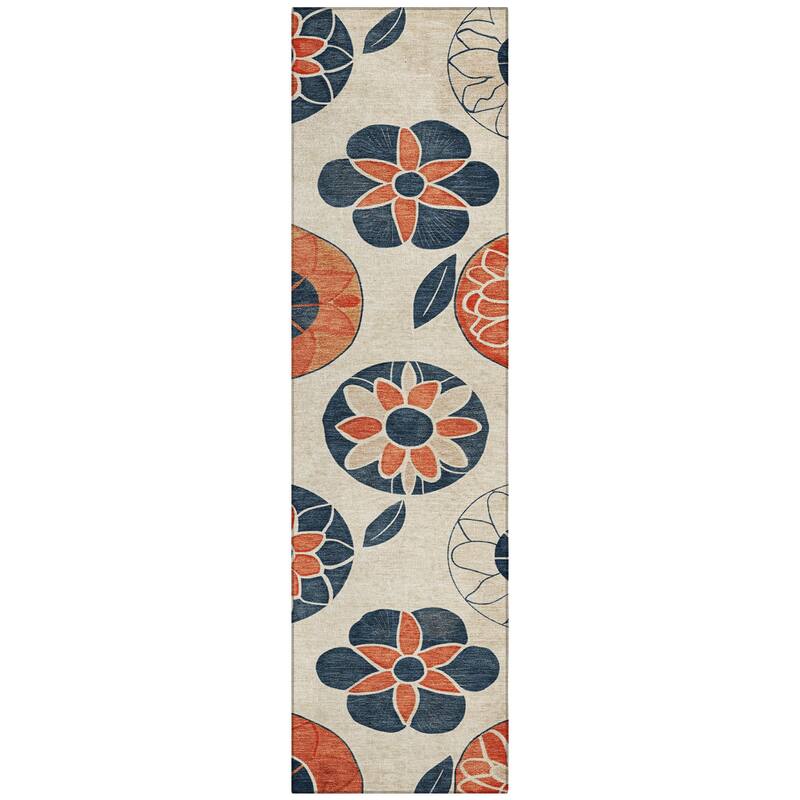 Machine Washable Indoor/Outdoor Transitional Floral Chantille Rug