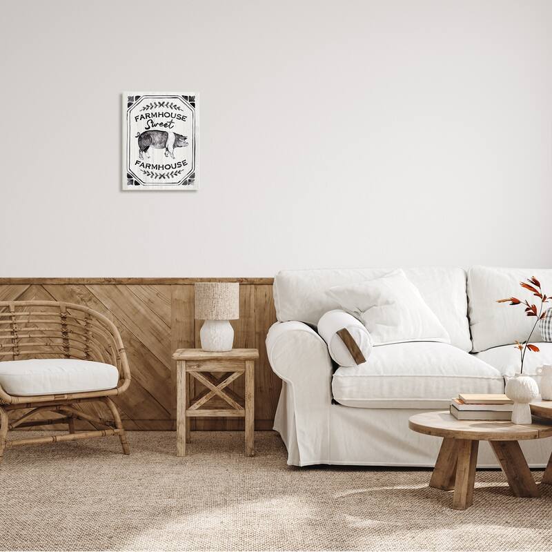 Stupell Farmhouse Sweet Farmhouse Sign Vintage Farm Pig Illustration Wood Wall Art - Grey
