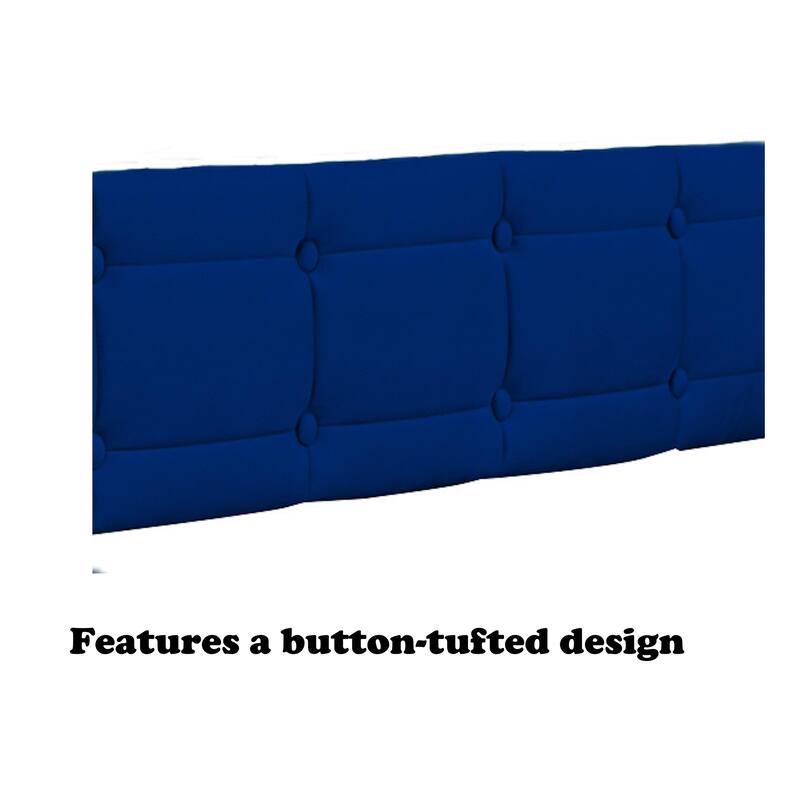 Blue Twin Size Velvet Daybed with Trundle and Tufted Backrest