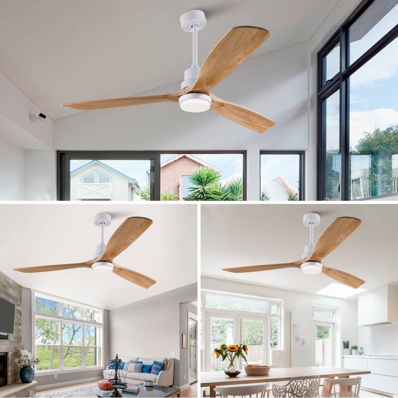 60 Inch Modern Ceiling Fan With 3 Color Dimmable 3 Solide Wood Blades Remote Control Reversible DC Motor With Led Light