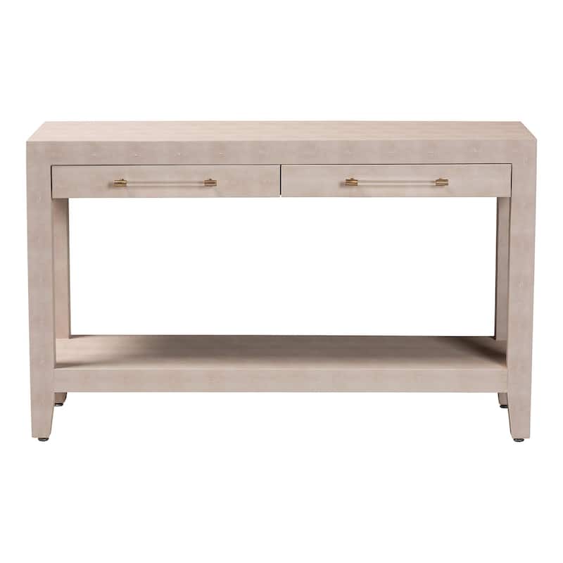 Nira Faux Shagreen Console Table - Contemporary Accent Display Piece with 2 Drawers and Open Shelf, Entryway Storage Solution