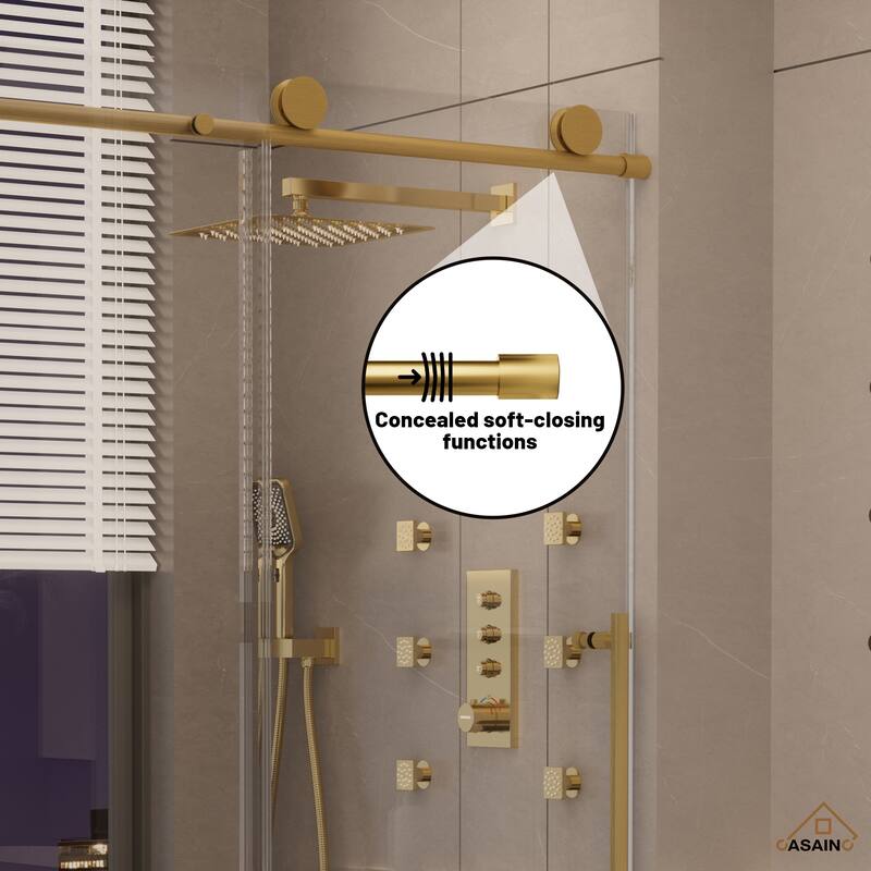 CASAINC 48 in. W x 76 in. H Sliding Frameless Shower Door with Tempered Glass