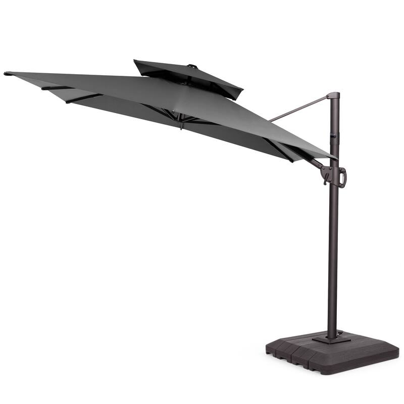 Pellebant 9 x 11 ft Outdoor Patio Cantilever-Offset Umbrella with Weight Base Double Top - DarkGrey
