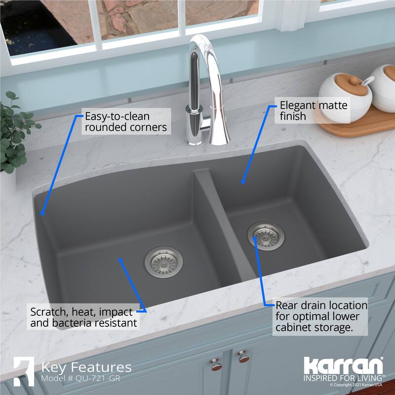 Karran Undermount Quartz 60/40 Double Bowl Kitchen Sink