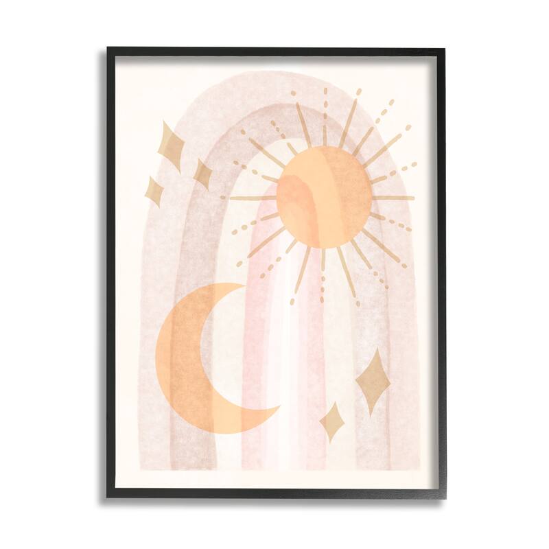 Stupell Delicate Pastel Astral Sun Moon Stars Pattern Framed Wall Art - Pink - 24 x 30 - Black