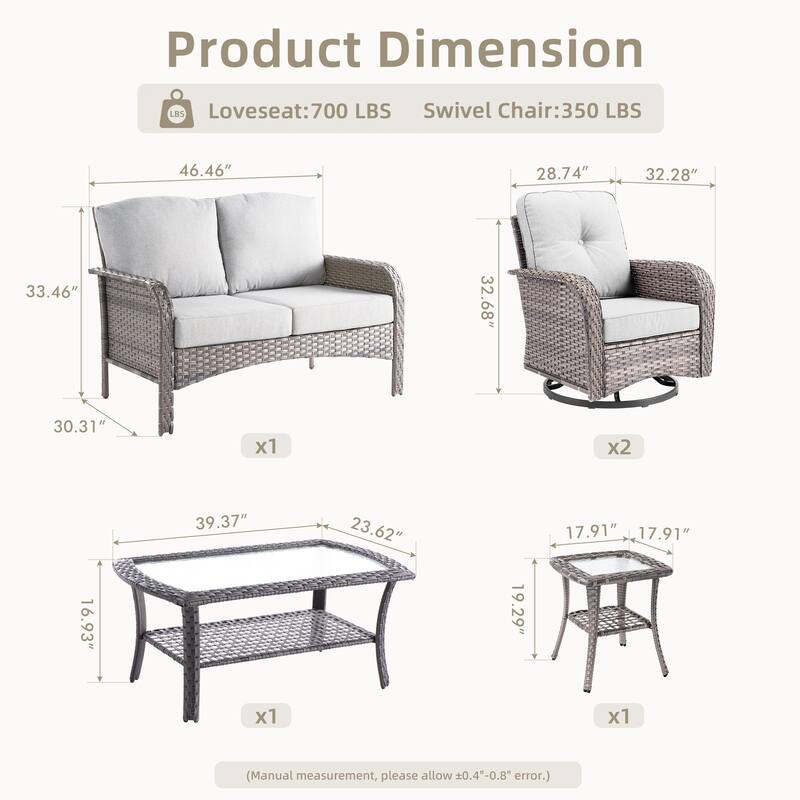 XIZZI Outdoor Patio Furniture Wicker Sofa Swivel Chair Set