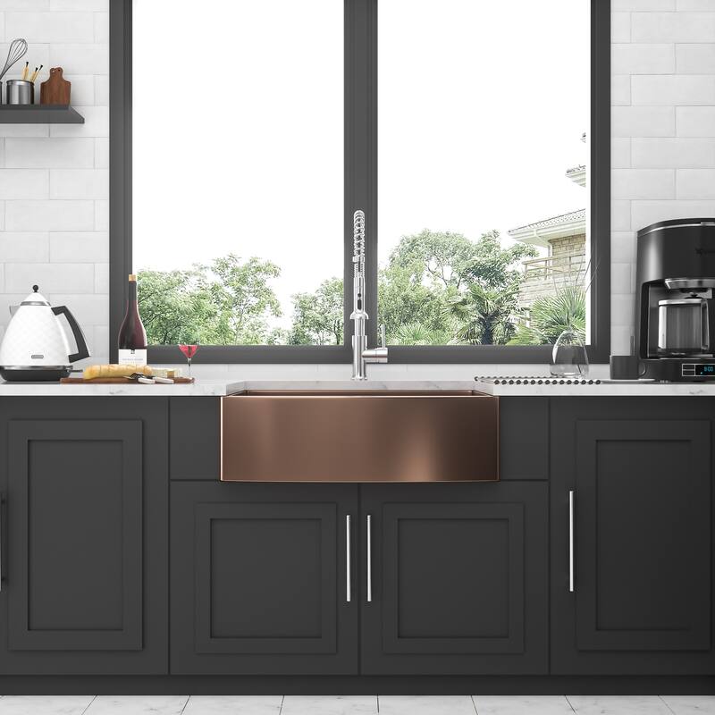 Farmhouse 16 Gauge Single Bowl Stainless Steel Kitchen Sink - Rose Gold - 36'' x 21'' x 10''