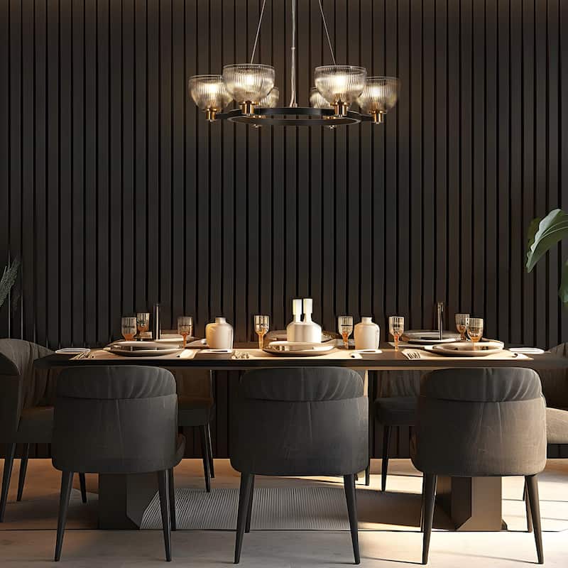 Ourin Modern 6-Light Wagon Wheel Chandelier for Dining Room Bedroom - Brass Black - D30.9"xH6.5"