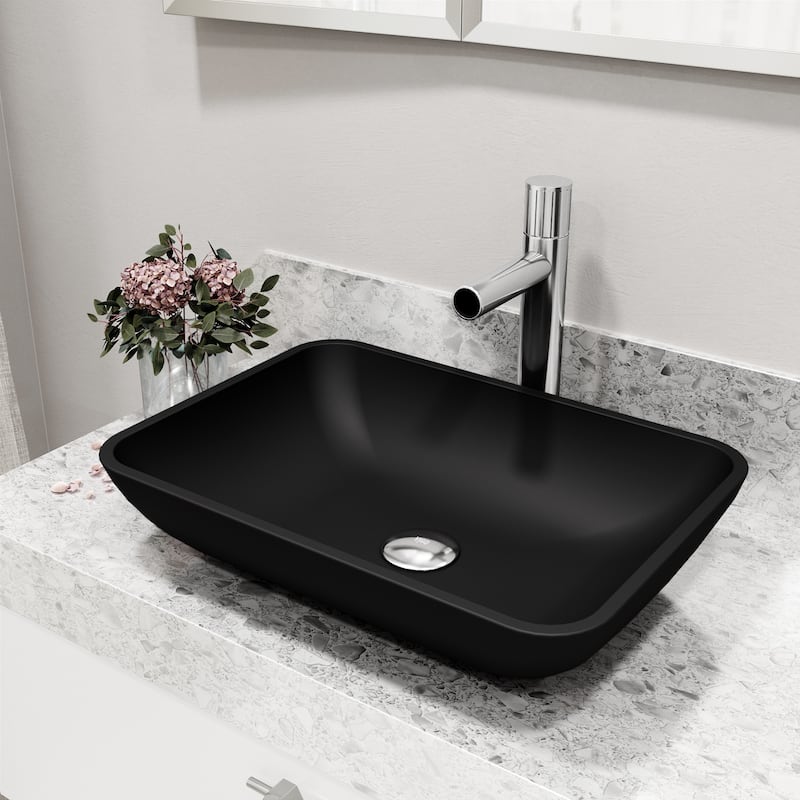 VIGO Sottile 18"L x 13"W Glass Vessel Sink and Ashford 11"H Faucet Set