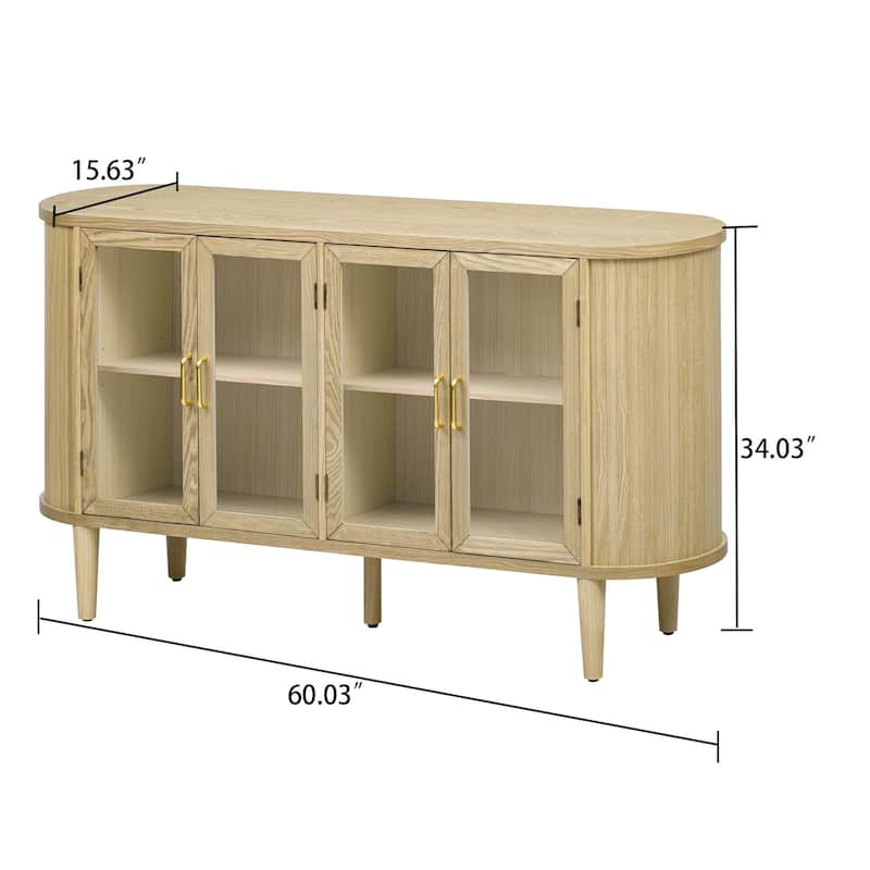 Classic Farmhouse Style Four Glass Door Wooden Sideboard with Cable Management Holes