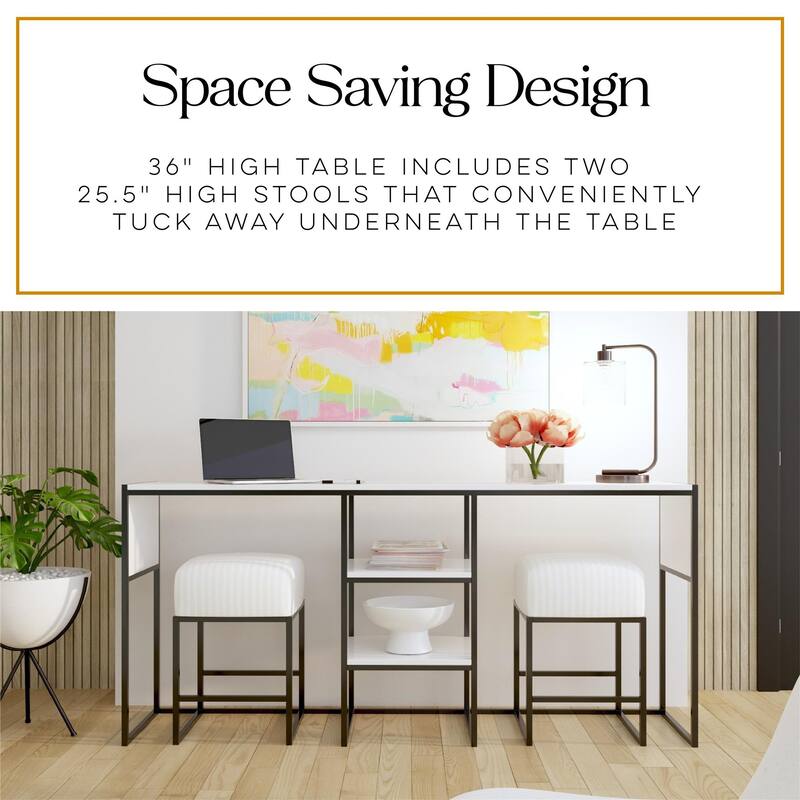 Cortney's Collection Perry Sofa Table with Stools, White and Gray Stripe