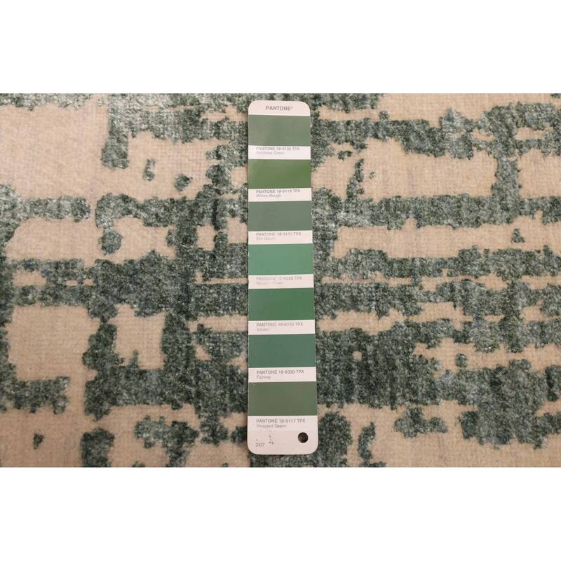 ECARPETGALLERY Hand-knotted Legacy Dark Green, Ivory Silk, Wool Rug - 2'6 x 12'3