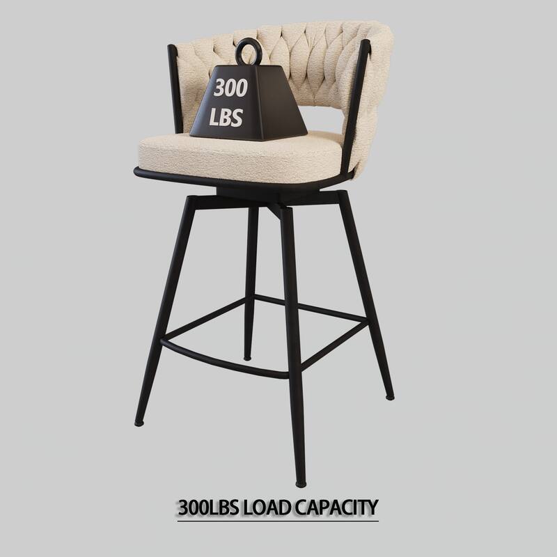 26" Bar Chair Linen Woven Bar Stool Set of 2