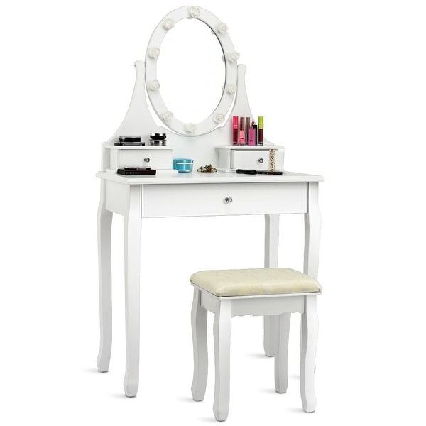 vanity makeup table set with lighted mirror