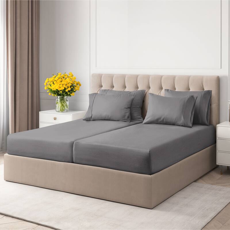 CGK Linens 6 Piece Solid Deep Pockets Microfiber, Easy-Fit Bed Sheet Set - Split King - Dark Grey