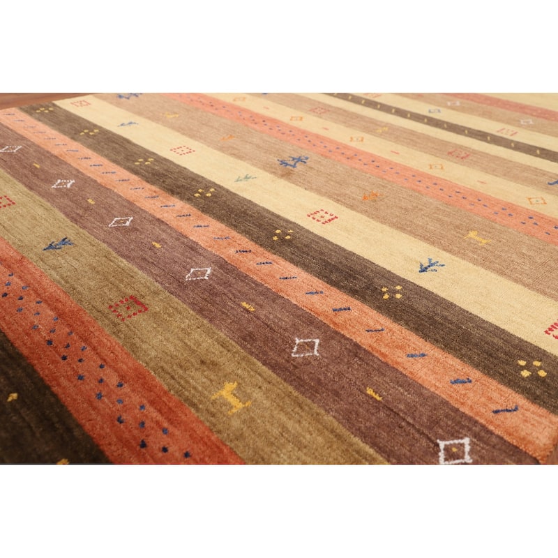 Striped Tribal Gabbeh Indian Area Rug Handmade Oriental Wool Carpet - 5'3"x 7'10"
